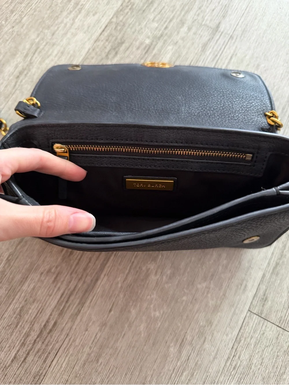 Tory Burch Black Leather Crossbody Bag with Gold Accent
